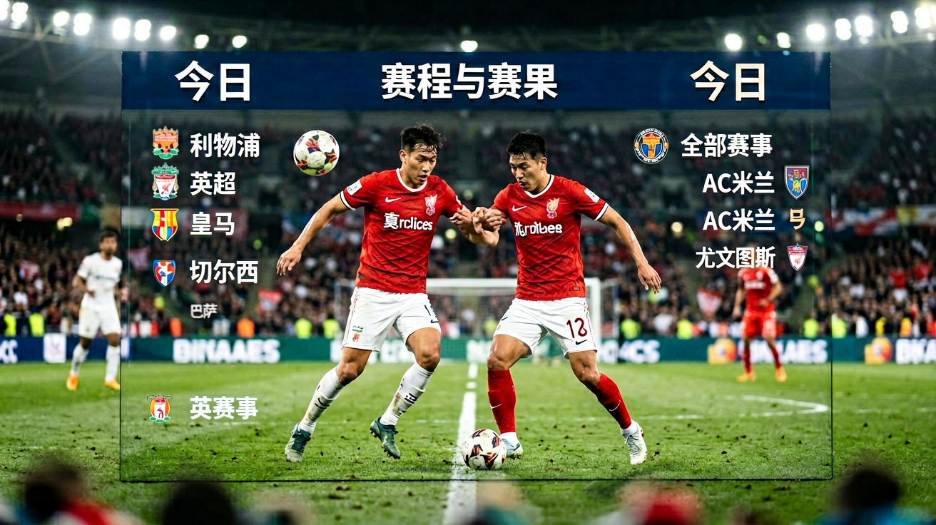 足球比赛现场实时比分看板，显示激烈对抗瞬间